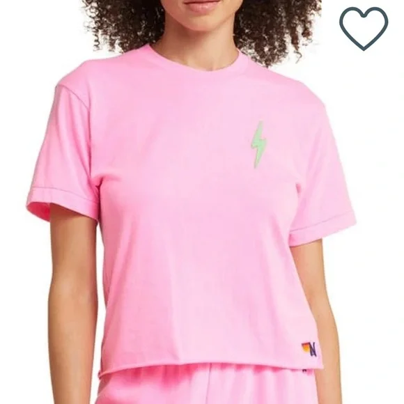 Aviator Nation Bolt Embroidered T-Shirt in Neon Pink/mint, SIZE XL - Picture 1 of 9